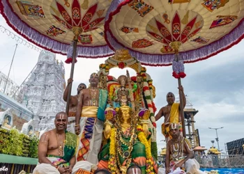 Malayappa Swamy takes celestial ride on Hanumantha Vahanam on Monday