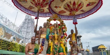 Malayappa Swamy takes celestial ride on Hanumantha Vahanam on Monday