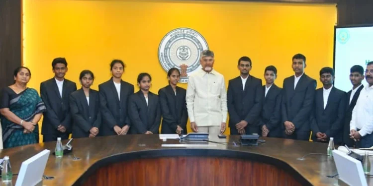 CM Chandrababu Naidu met students who secured admission into IIITs