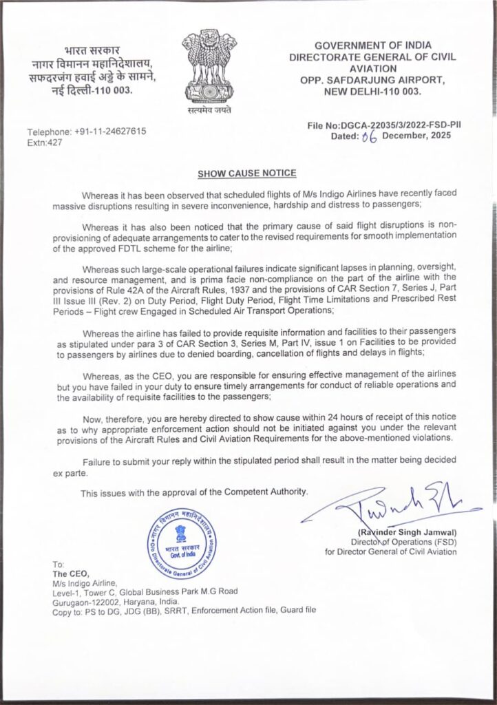 DGCA Issues Notice to IndiGo CEO