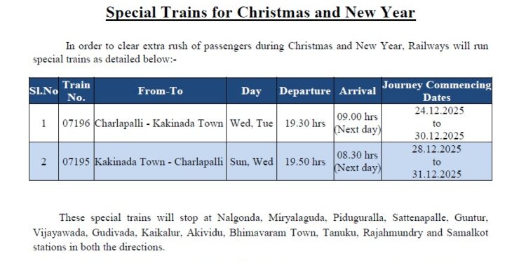 Special Trains for Christmas and New Year
