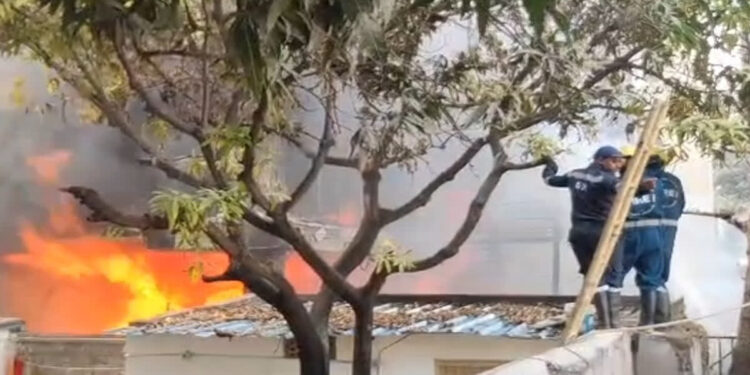 Firefighters battling massive fire at Nampally furniture shop in Hyderabad