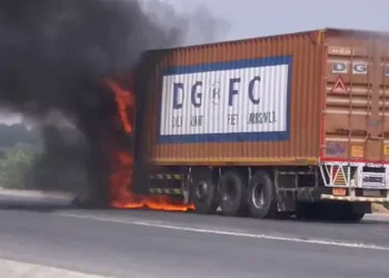 a deadly road accident in rayachoti left one man dead after a container hit a bike and caused a fire, echoing the recent kurnool bus tragedy.