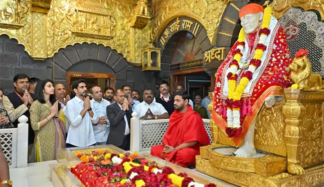 Nara Lokesh and his wife Brahmani offered special prayers at the Shirdi Sai Baba temple and participated in Kakada Aarti rituals.
