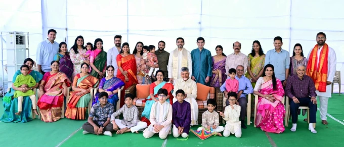 CM Chandrababu Naidu celebrates Sankranthi at Naravaripalle with family, offering prayers and tributes as the village shines.