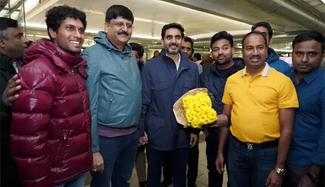 Nara Lokesh Gets Grand Welcome by Telugu Diaspora in Zurich