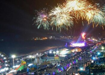 Tourism Minister Kandula Durgesh speaking during Vizag Utsav celebrations in Visakhapatnam