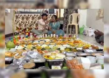 narsipatnam couple surprises son in law sriharsha with a grand feast of 290 traditional dishes on his first sankranthi