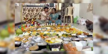 narsipatnam couple surprises son in law sriharsha with a grand feast of 290 traditional dishes on his first sankranthi