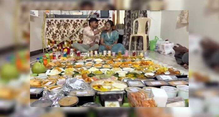 narsipatnam couple surprises son in law sriharsha with a grand feast of 290 traditional dishes on his first sankranthi