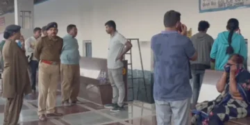 Police officials at Done railway station after GRP constable death