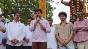 superstar krishna statue unveiled at vijayawada lenin center as film and political leaders pay tribute to the legendary actor.