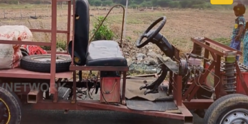 Auto driver Akhil with self-made electric vehicle in Telangana