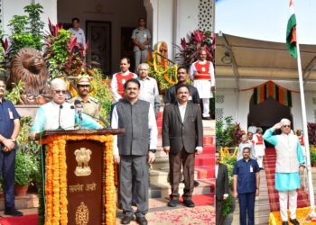 Governor Jishnu Dev Varma hoisting national flag at Secunderabad Parade Ground