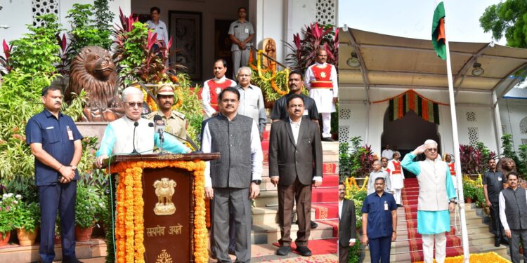 Governor Jishnu Dev Varma hoisting national flag at Secunderabad Parade Ground