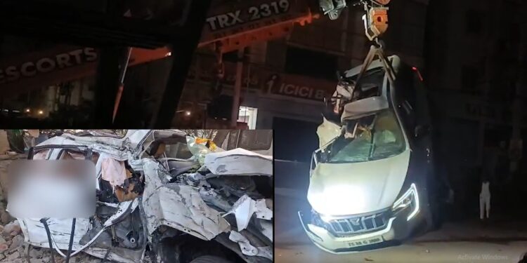 Crushed car after fatal road accident near Medipally flyover