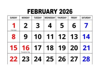 February 2026 calendar showing four Sundays four Mondays and all weekdays evenly distributed
