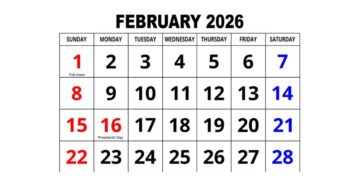 February 2026 calendar showing four Sundays four Mondays and all weekdays evenly distributed