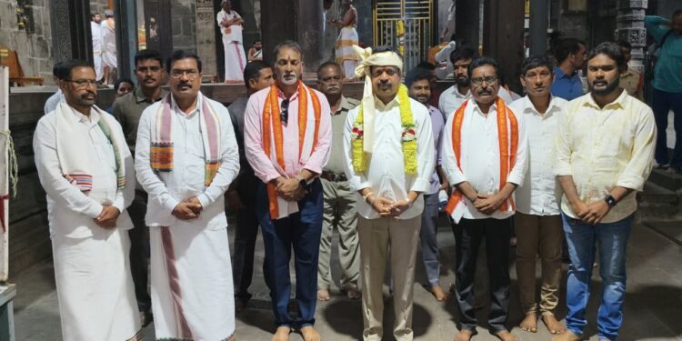 Minister Kollu Ravindra offering prayers at Simhachalam and Sampath Vinayaka temples in Visakhapatnam