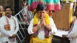 Minister Kollu Ravindra offering prayers at Simhachalam and Sampath Vinayaka temples in Visakhapatnam