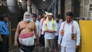 Minister Kollu Ravindra offering prayers at Simhachalam and Sampath Vinayaka temples in Visakhapatnam