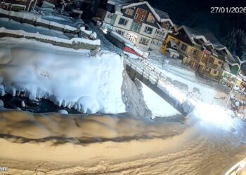 Heavy snowfall covers resort areas in Sonamarg Jammu Kashmir