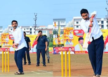 minister nara lokesh joins mpl season 4 in mangalagiri, tosses the coin and plays cricket, boosting youth enthusiasm.