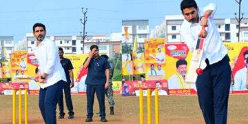 minister nara lokesh joins mpl season 4 in mangalagiri, tosses the coin and plays cricket, boosting youth enthusiasm.