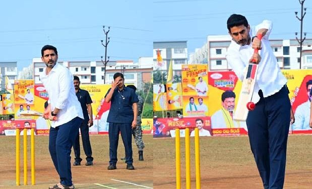 minister nara lokesh joins mpl season 4 in mangalagiri, tosses the coin and plays cricket, boosting youth enthusiasm.