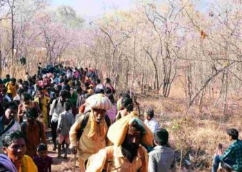 Karnataka devotees walking to Srisailam Mallikarjuna Swamy temple