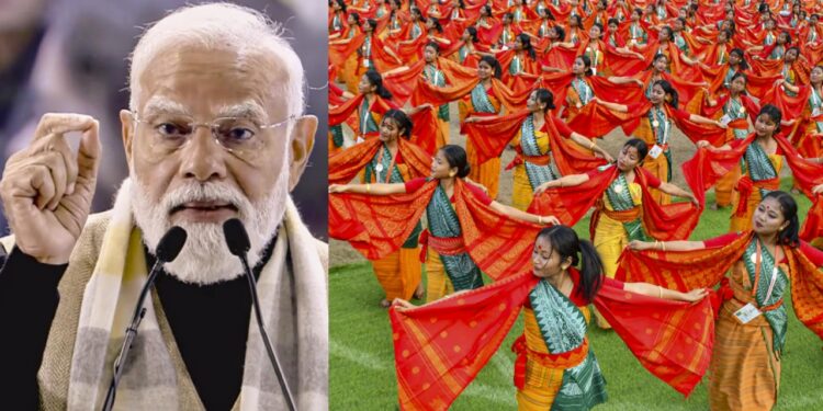 pm modi shares video as 10,000 artists perform bagurumba dance in guwahati, showcasing bodo culture and assam’s unity