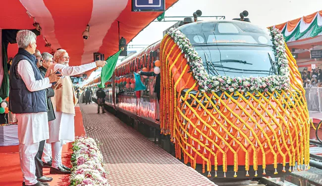 pm modi flags off india’s first vande bharat sleeper train, saying world-class rail travel is now a reality.