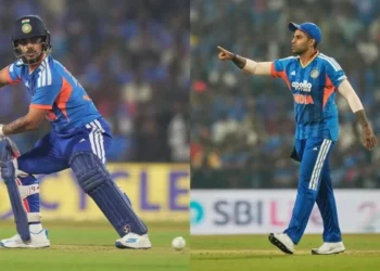 Suryakumar Yadav and Ishan Kishan celebrate during India vs New Zealand T20 match in Raipur
