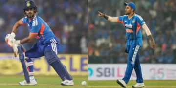 Suryakumar Yadav and Ishan Kishan celebrate during India vs New Zealand T20 match in Raipur