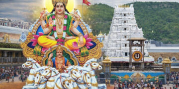 Lord Venkateswara on Surya Prabha Vahana during Rathasaptami celebrations at Tirumala