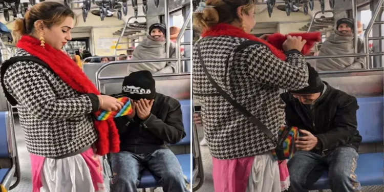 viral news from indian railways as a transgender woman helps a crying young man on a train, winning hearts on social media.