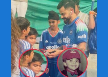a young boy who looks exactly like virat kohli was spotted among fans in vadodara. photos and videos of mini kohli are now going viral.
