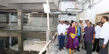 TTD JEO Dr. A. Sarath inspecting SPCHC hospital construction in Tirupati