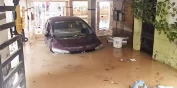 Floodwater after pipeline burst in Manikonda colony Manikonda pipeline burst