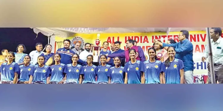 Ravi Naidu at Krishna University netball tournament closing ceremony