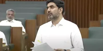 Nara Lokesh speaking at AP Assembly lobby