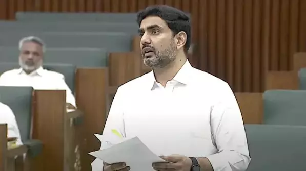 Nara Lokesh speaking at AP Assembly lobby