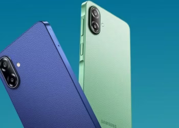 Samsung Galaxy F70e 5G smartphone with leather finish and 120Hz display