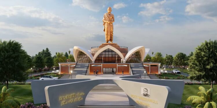 58-foot bronze statue of Potti Sriramulu under construction in Amaravati