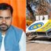 Accident site where high-mast light pole fell on Lal Bahadur Yadav car in Pratapgarh