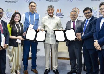 Andhra Pradesh Chief Minister Chandrababu Naidu signing 7 AI-Quantum MOUs with IBM and UNICC