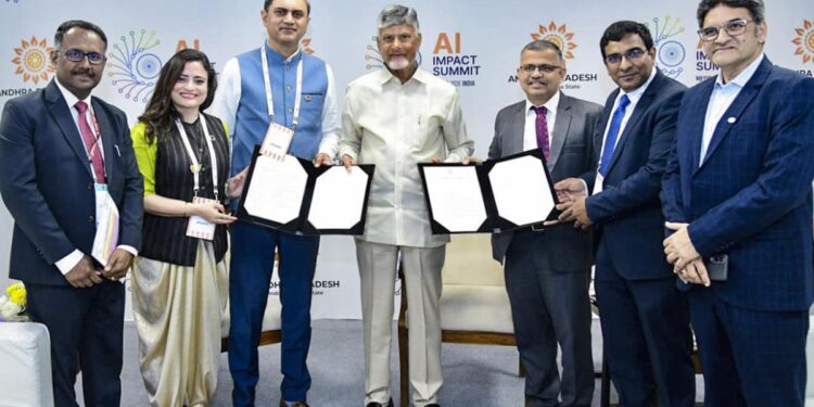 Andhra Pradesh Chief Minister Chandrababu Naidu signing 7 AI-Quantum MOUs with IBM and UNICC