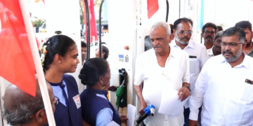 Petrol pump workers protest for better facilities in Tirupati