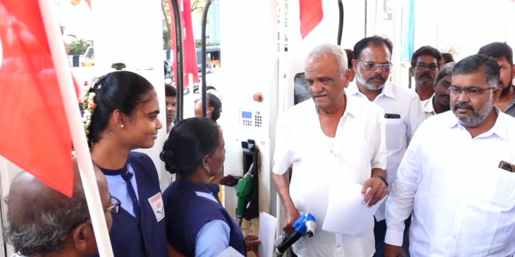 Petrol pump workers protest for better facilities in Tirupati
