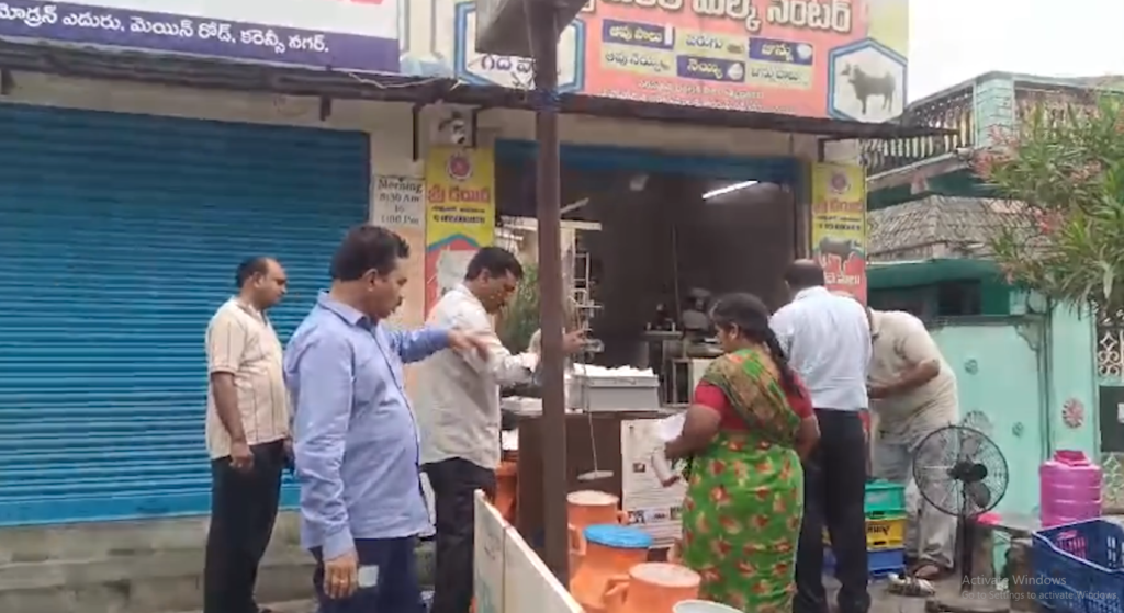 Food safety officials inspecting milk in Kakinada, Andhra Pradesh